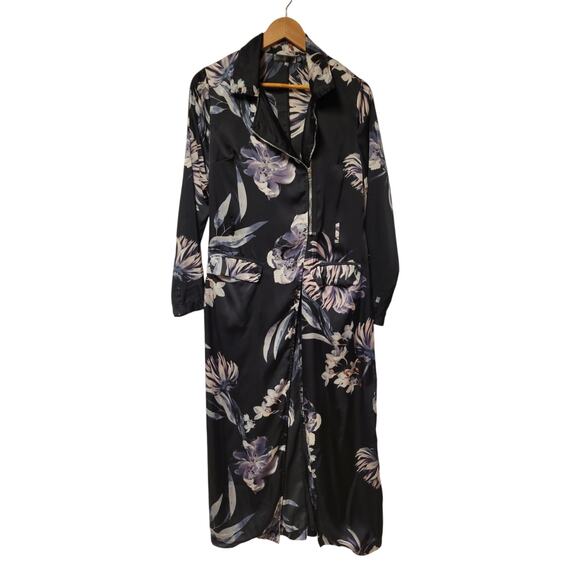 Missguided Black Floral Zip Up Duster Jacket Women's 2 Party Resort Vacation - Picture 1 of 11